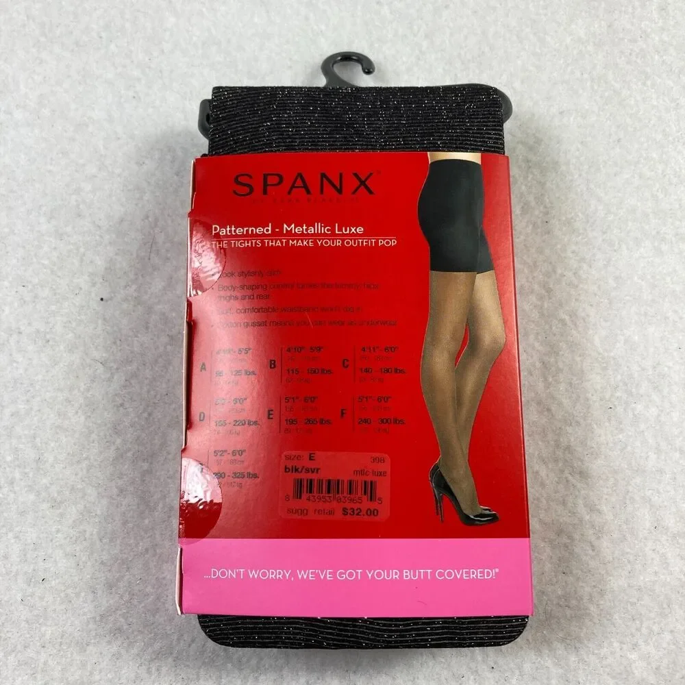 SPANX Body Shaping Tight End Tights Women's Size E Black Silver Metallic Pattern